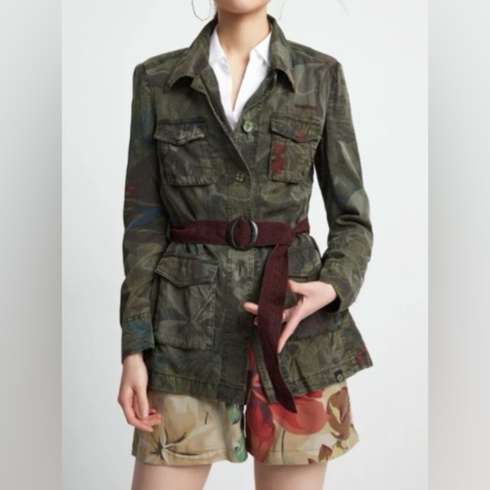 Desigual camo-floral military-style belted jacket